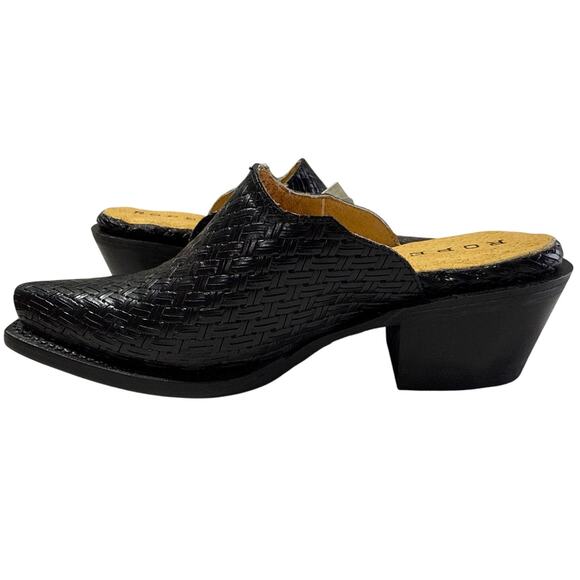 Roper Mary Mules Women's Size 5 Snip Toe Basketweave Embossed Black Leather - Picture 2 of 9